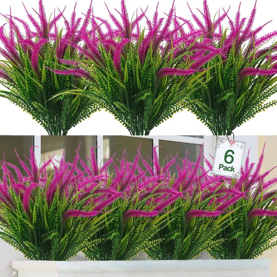 6 Stuks Kunstlavendel Bloemen - UV-bestendig Boeket - Voor Tuin, Terras & Huis - Fuchsia