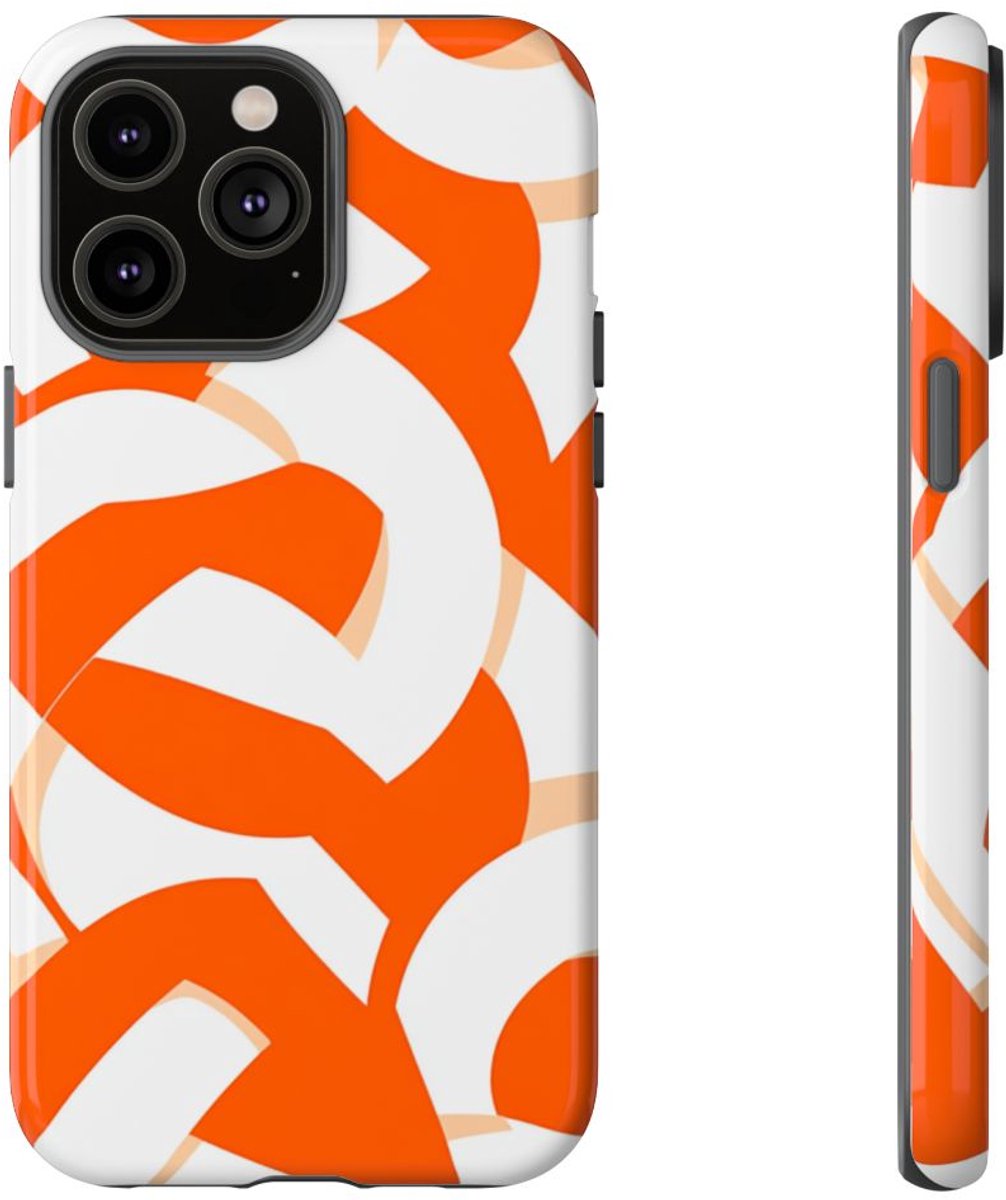 Oranje en Wit Geometrisch Patroon – Telefoonhoesje Geschikt voor iPhone 14 Pro Max