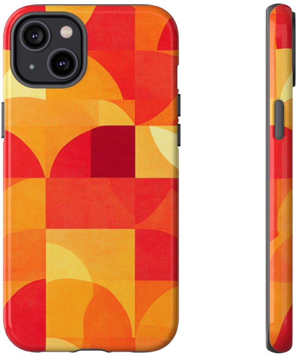 Geometrisch Rood- en Oranje-Patroon – Telefoonhoesje Geschikt voor iPhone 14 Plus