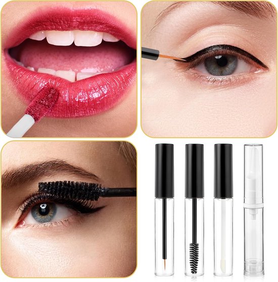 11 stuks lege mascara-fles, mascara-borstel met houder, navulbare lipgloss-tubes eyelinertubes met transfer-trechter voor reizen, beauty-shops, mascara, lipgloss-vulstof — afbeelding 5