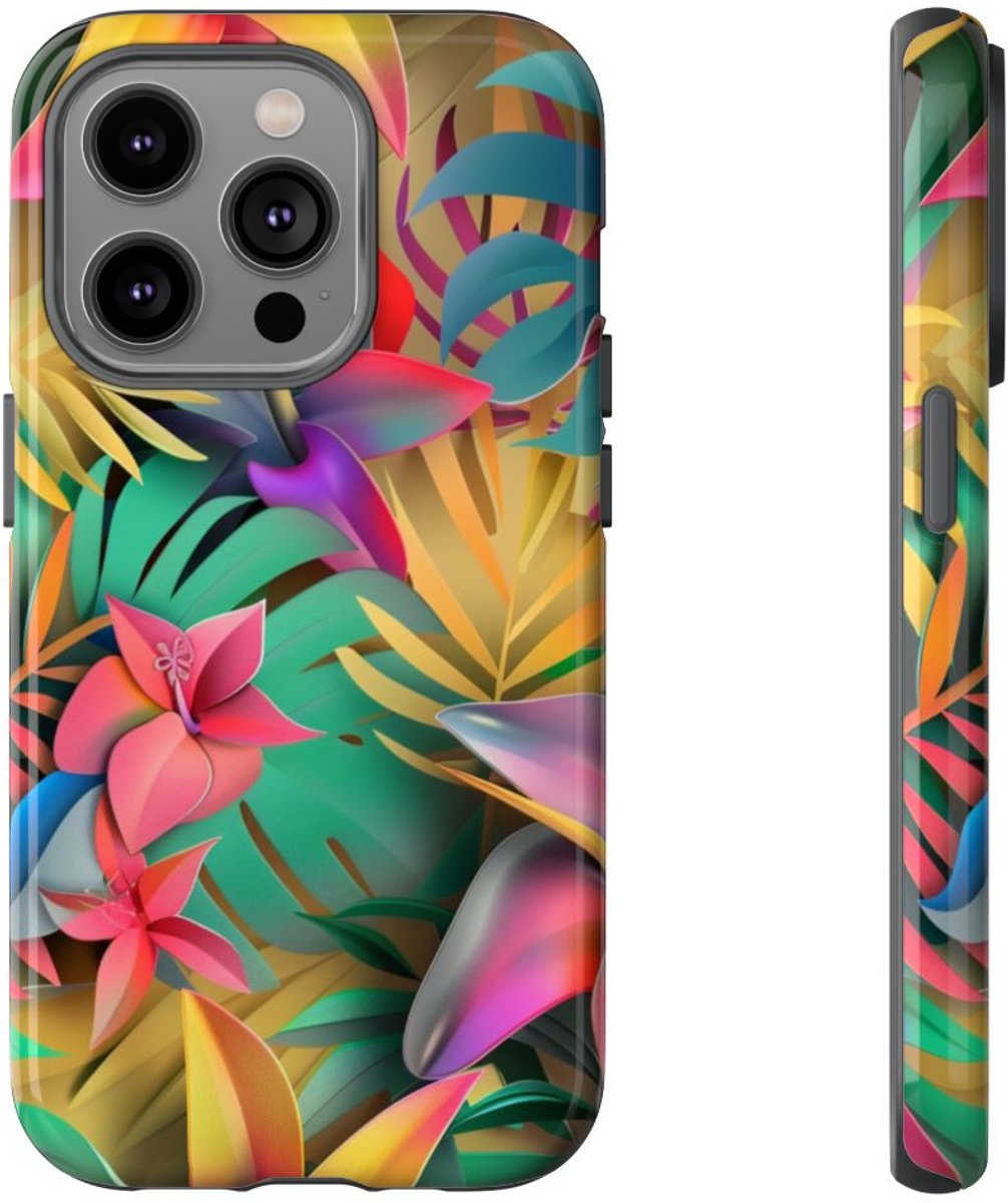 Levendig Tropisch Bloemenpatroon – Telefoonhoesje Geschikt voor iPhone 14 Pro