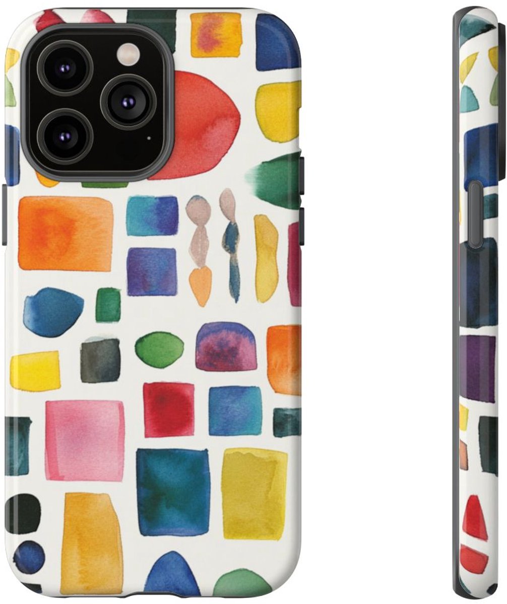 Kleurrijk Waterverf Geometrisch Patroon – Telefoonhoesje Geschikt voor iPhone 14 Pro Max