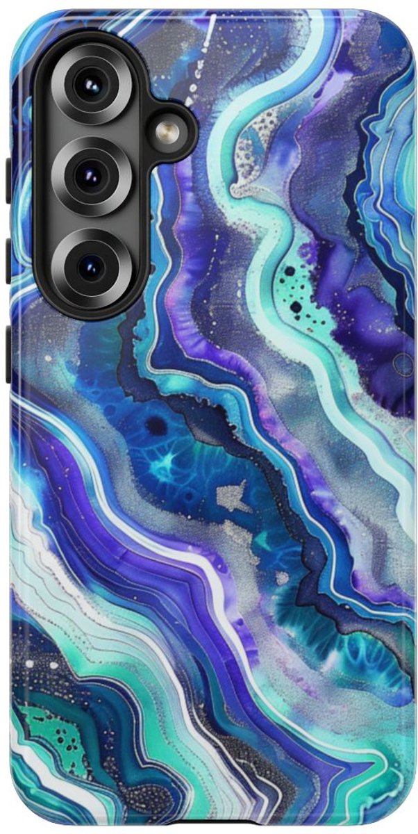 Blauw en Turquoise Geode Wervelpatroon – Telefoonhoesje Geschikt voor Samsung Galaxy S25