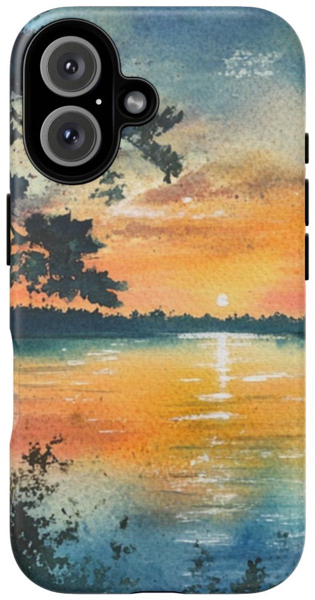 Zeilboot bij Schemering in Aquarel – Telefoonhoesje Geschikt voor iPhone 16