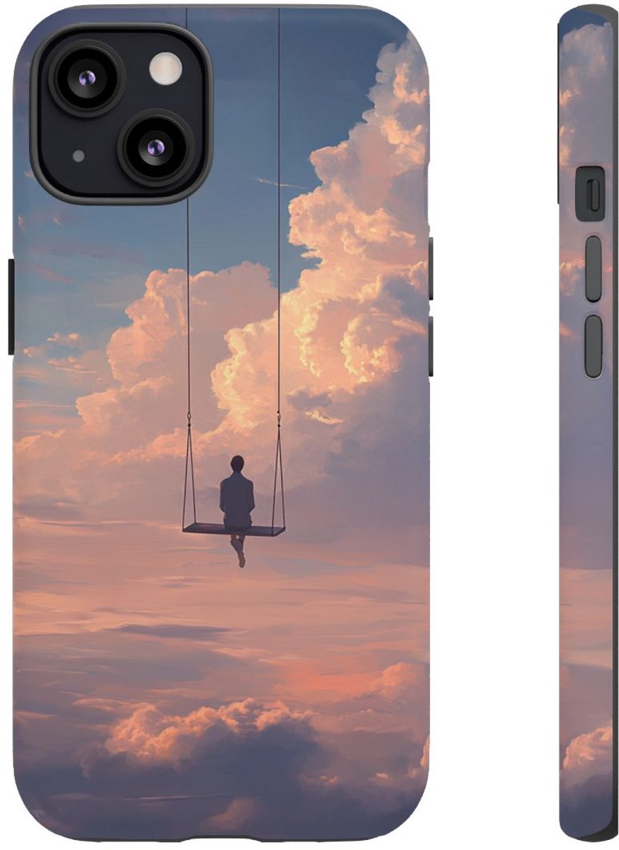 Persoon op Schommel in Bewolkte Lucht – Telefoonhoesje Geschikt voor iPhone 13