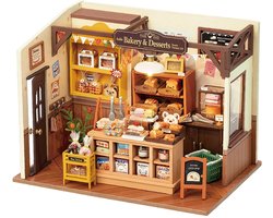Robotime Becka’s Baking House – Decoratief Miniatuurhuisje Bakkerij met Meubels en Ledverlichting - 141 Stukjes - 3d Houten Puzzel - 21.5 x 14.9 x 15.6 cm - Bouwpakket voor Volwassenen - DIY