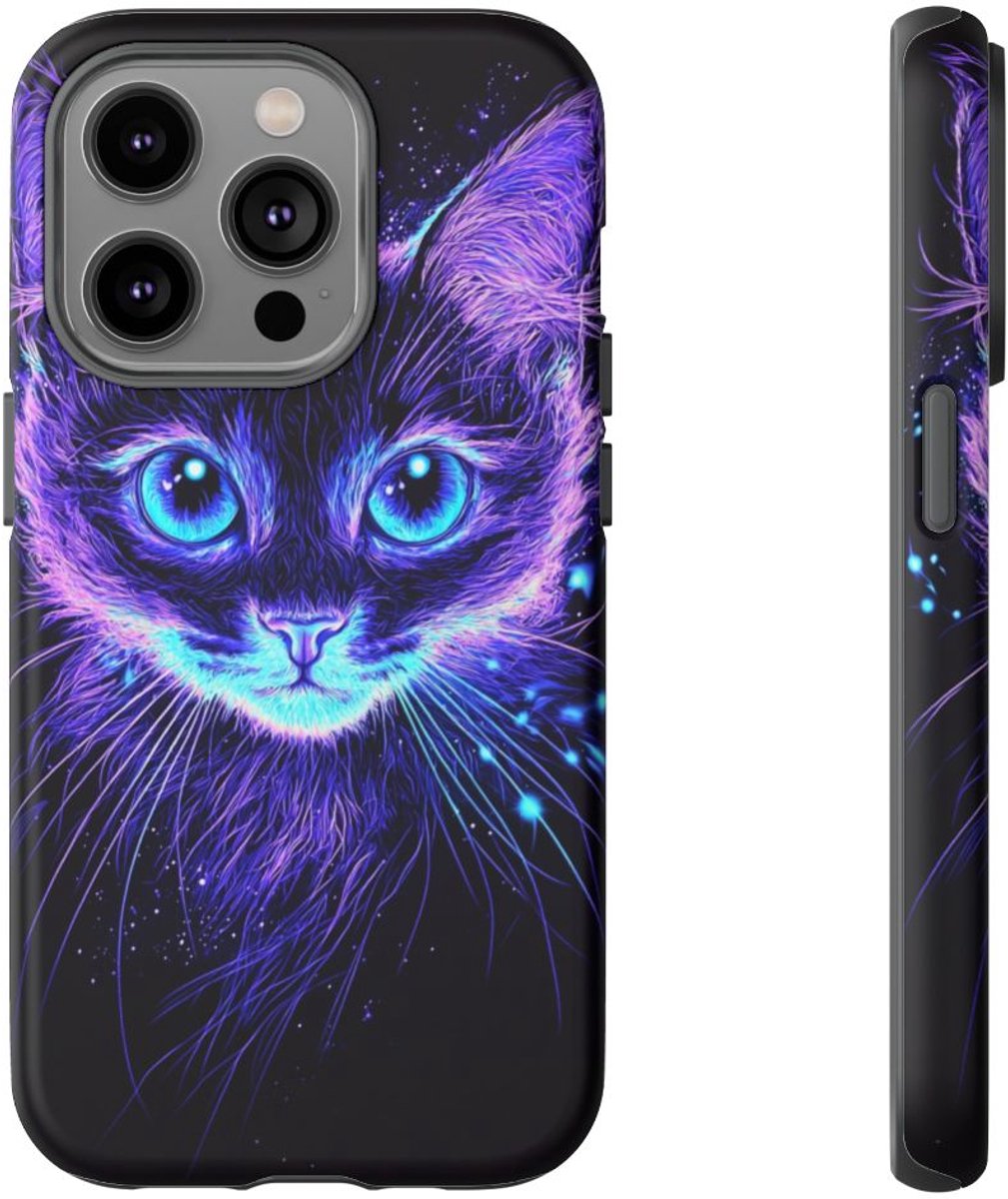 Betoverend Kattengezicht met Gloeiende Ogen – Telefoonhoesje Geschikt voor iPhone 14 Pro