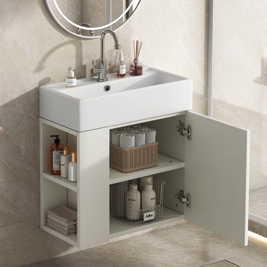 Modulo Plus Pico Toiletmeubel Met Wastafel | 40 Cm Naturel Eik Greeploos Front Keramiek 179308