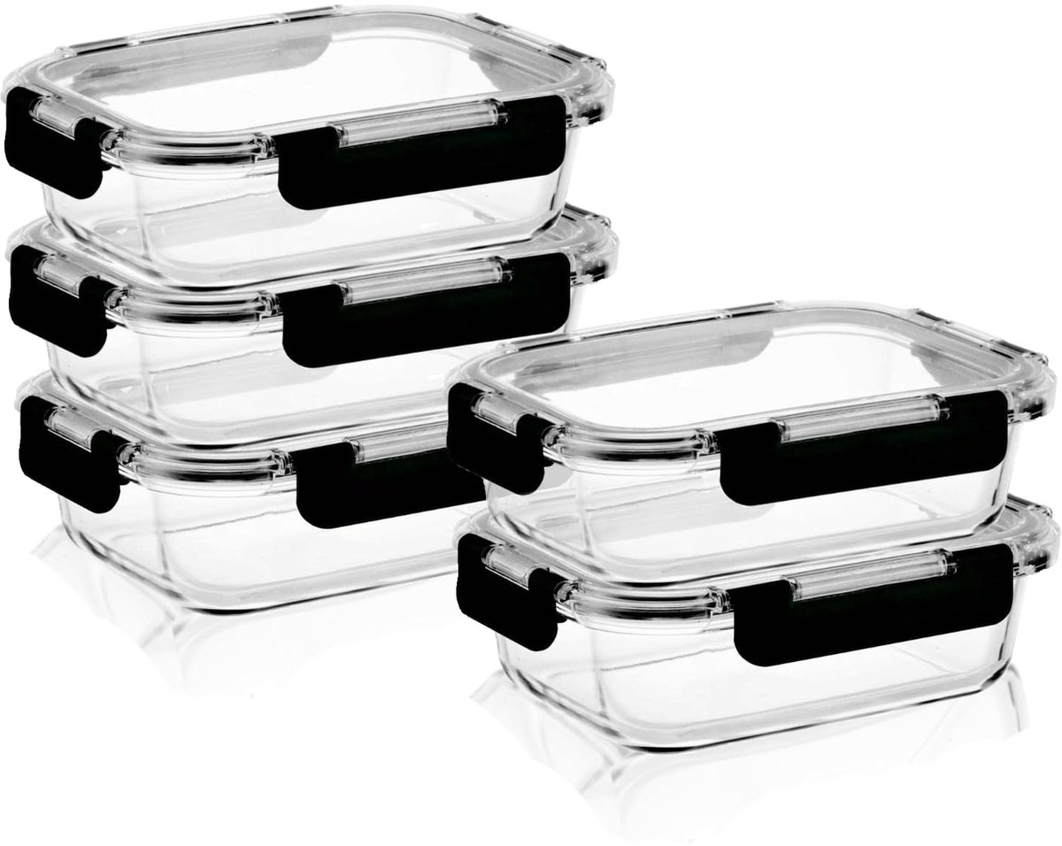 Vershouddoos Mealprep-Set - glazen potten - set van 5 - 1 liter