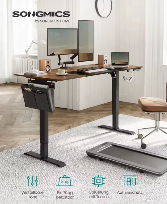 Elektrisch Verstelbare Bureau - 160 x 70 x (72-120) cm - Kabelgoot...