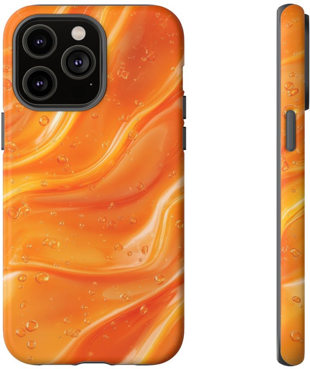 Monochrome Oranje Vloeibare Achtergrond – Telefoonhoesje Geschikt voor iPhone 14 Pro Max