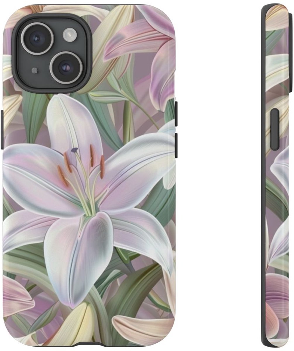 Pastelkleurige Paaslelies Bloemenpatroon – Telefoonhoesje Geschikt voor iPhone 15