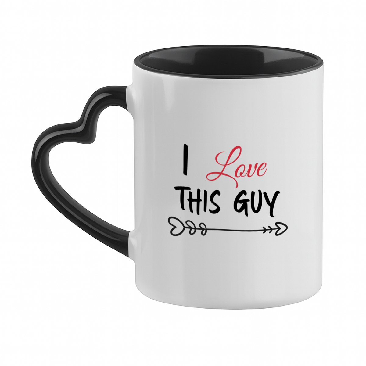 Hacebo® - I love this guy koffiebeker met hart oor zwart - iemand die liefde wilt geven aan een ander - thee mok - koffie beker - valentijnsdag - cadeau voor vriend(je) - verjaardagscadeau - kado - geschenk - gift - koffiemok - 330 ML