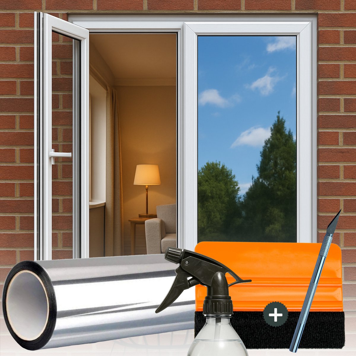 Reflecterende Zonwerende HR++ Raamfolie - 90 x 300 cm - Met Rakel & Mesje - Spiegeleffect - Isolerende Privacyfolie - Warmtewerend & Anti Inkijk - Zilver op Prijzenvolger.com
