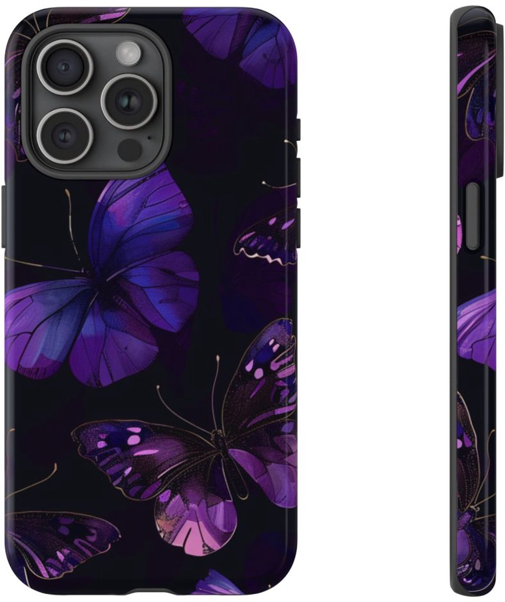Paars Vlinderpatroon – Telefoonhoesje Geschikt voor iPhone 15 Pro Max