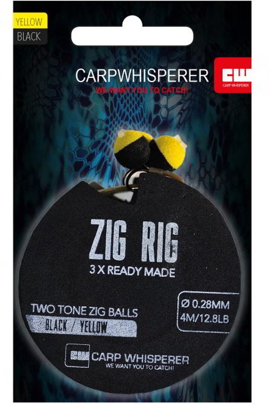 Carp Whisperer - Zig Rigs kant en klaar - 3 stuks - Zwart/Geel