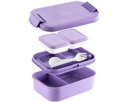 foto van Bentobox (inclusief bestek) - geschikt voor uit eten gaan, werk en picknicks, magnetronbestendig, vaatwasserbestendig en vriezerbestendig - geschikt voor kinderen en volwassenen - paars