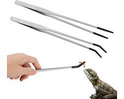 2 stuks roestvrijstalen voederklemmen voor reptielen, met rubberen uiteinden, 10,6 inch rechte en gebogen lange pincetten, geschikt voor aquaria of handwerk, accessoires voor agamiskinkels, slangenkooien en ecologische bakken.