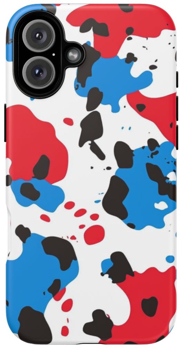 Rood-Blauw Koeienvlekkenpatroon – Telefoonhoesje Geschikt voor iPhone 16 Plus