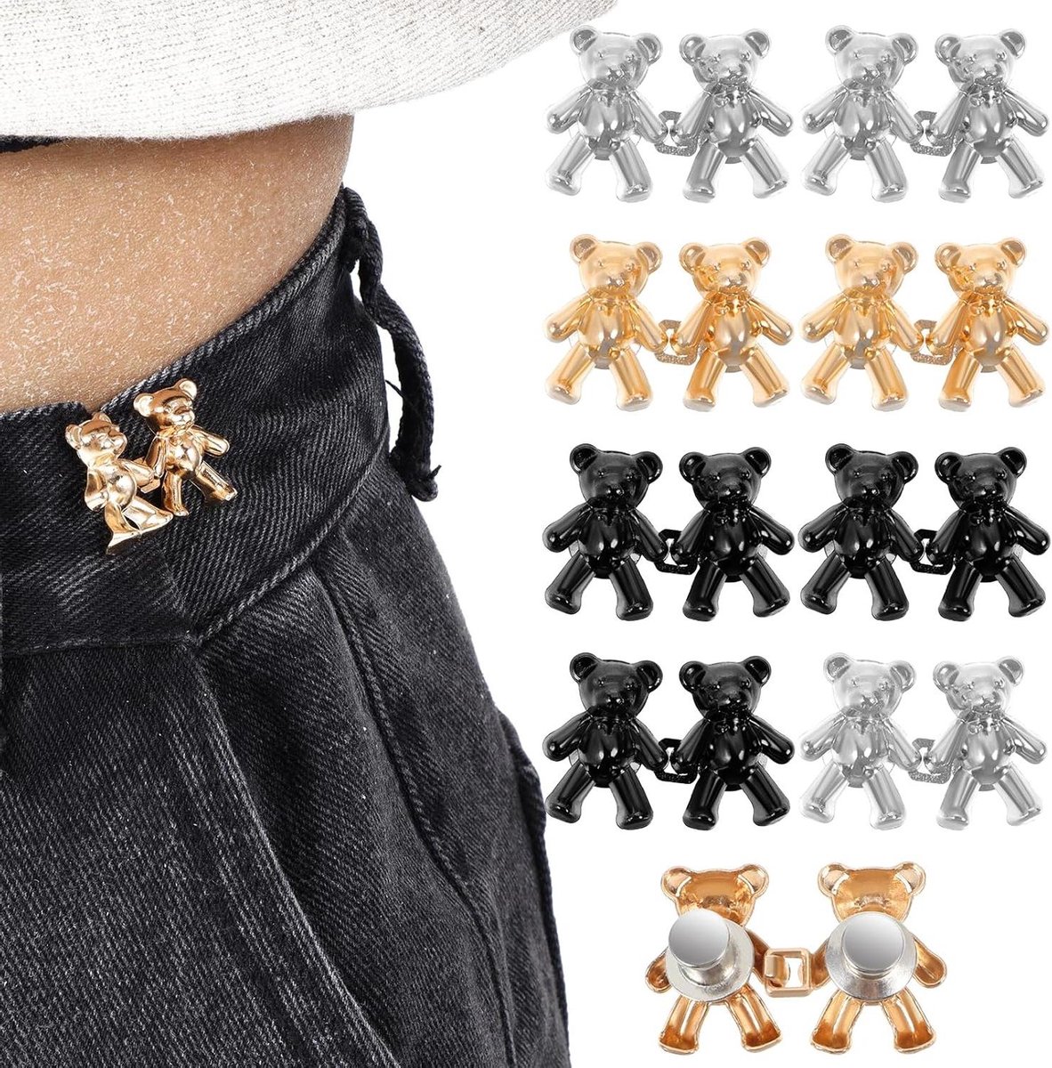 Metalen beer Jean tightener voor vrouwen - 9 paar jeansknopen voor strakkere taille - Knoopspelden voor losse jeans, kleding en rokken zonder naaien