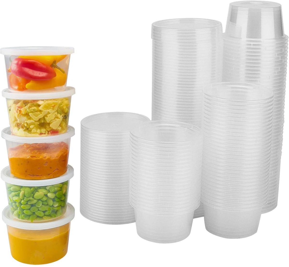 HEIYUET 100 stuks 100 ml mini-bewaarbakjes met deksel, plastic sausbakjes, diepvriesbakjes, ketchupbakjes, 4 oz voedselbewaarbakjes, kleine plastic bakjes voor sauzen, dips, acrylverf