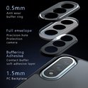Gedetailleerde weergave van een telefoonhoesje met anti-slijtage ring, precisie camera gat, buffereffect en 1.5mm PC backplane.