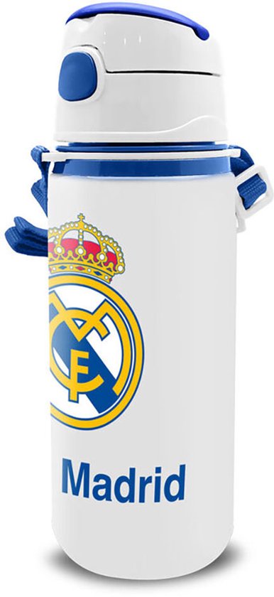 Gourde en aluminium Real Madrid - 600 ml - Design officiel du club - Wit - Avec bec verseur - Gourde - Gourde scolaire