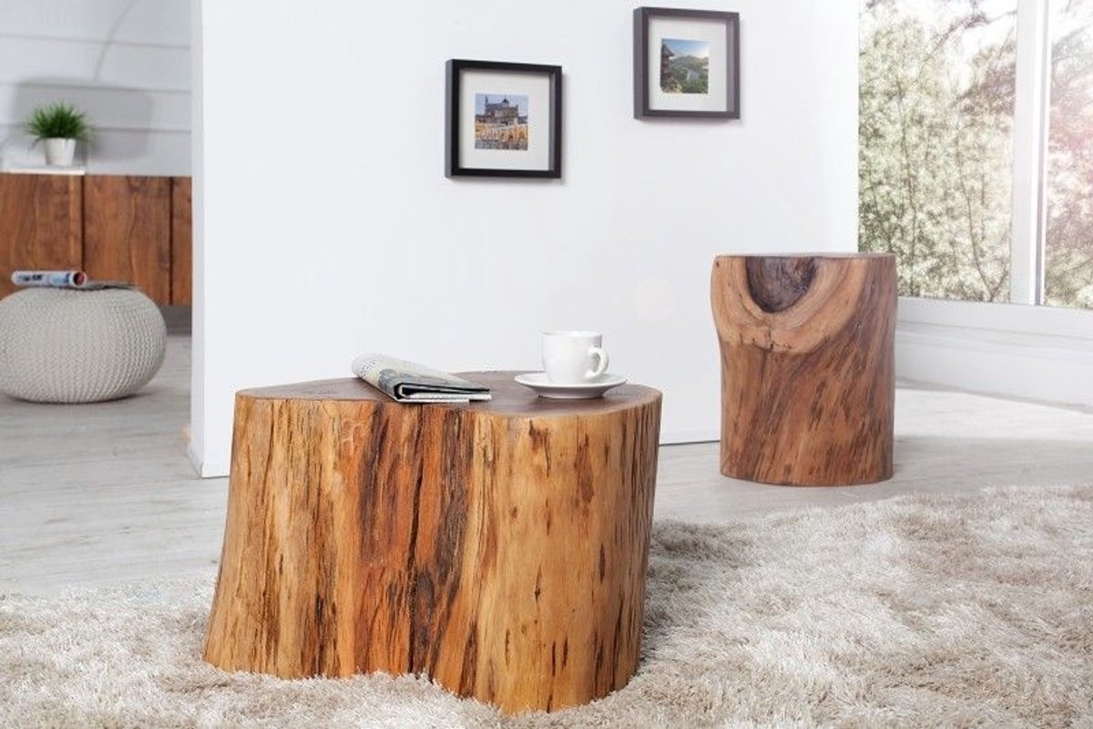 Massief houten salontafel GOA 50cm acaciaboomstamkruk bijzettafel handgemaakt - 35899