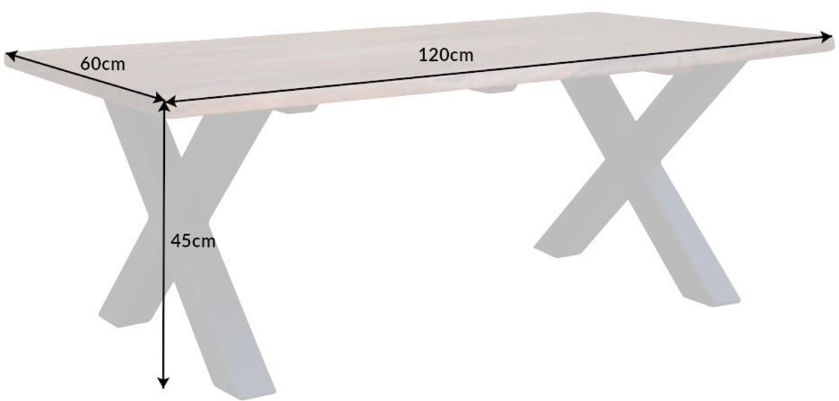 Invicta Interior Massief houten salontafel MAMMUT 120cm acacia honing afwerking X-frame zwart 2,5cm tafelblad - 41654 Zie omschrijving