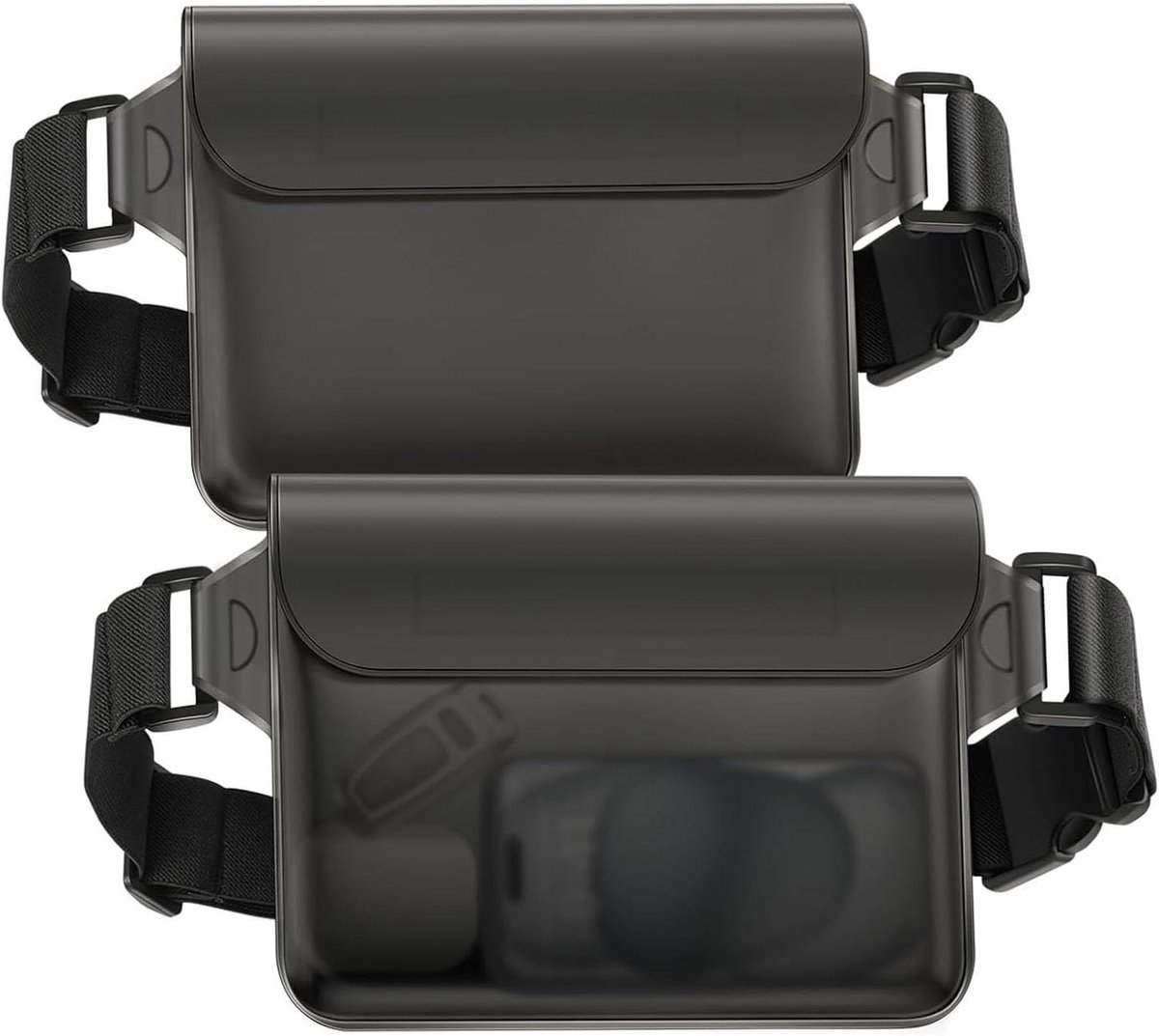 Waterdichte tassen set | IPX8 certificaat | Verstelbare riem | Voor zwemmen en watersport | Strand accessoire - Zwart