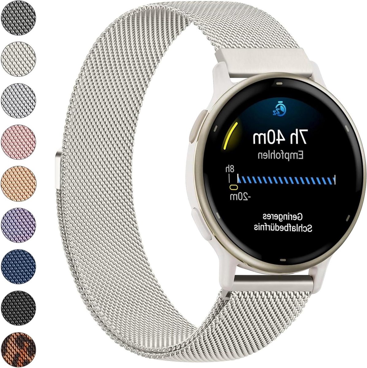 Allecto Plus - Roestvrij stalen mesh metalen armband voor Garmin Vivoactive 5/3, Vivomove 3/HR, Luxe/Style - Unisex - Reserveband voor Garmin Forerunner 55/245/645