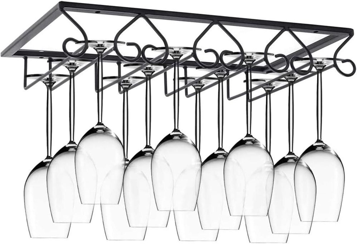 Allecto Plus - Hangende glashouder voor wijnglazen - Duurzame metalen houder met bevestigingsmateriaal - Bar en wijnkast accessoire - Keukenorganisatie - 4 slots