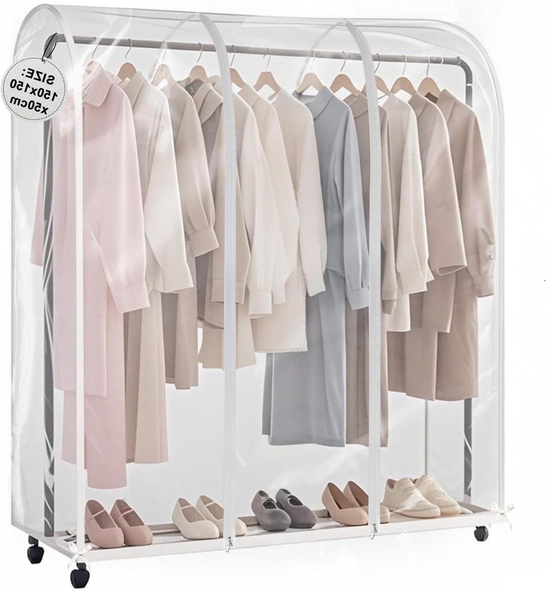 Allecto Plus - Afdekking voor kledingstandaard 150x150x50 cm - Transparante plastic kledingbeschermhoes - Stofbescherming met ritssluitingen - Kledingzakken - Anti-stof beschermhoes