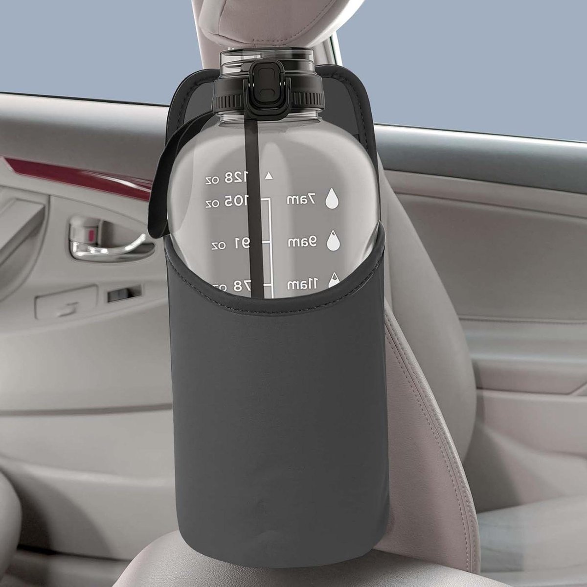 Allecto Plus - Waterfleshouder voor grote fles in de auto - Extra opbergruimte - Grijs
