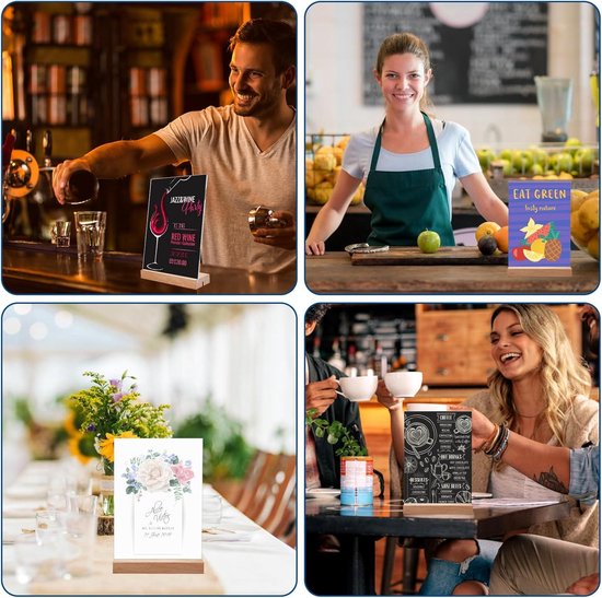 AOOSU Acryl Displaystandaard, 6 stuks A5 Tafelbordhouders, T-Stand Dubbelzijdige Verticale Menukaarthouder voor Restaurants, Cafés, Kantoren, Foto's (Gouden Rand
