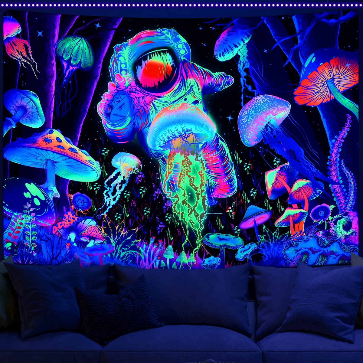 Ibenzoa Abstract Zwartlicht Wandtapijt met UV-reactief Psychedelisch Ontwerp voor Slaapkamerdecoratie 150 x 130 cm Meerkleurig