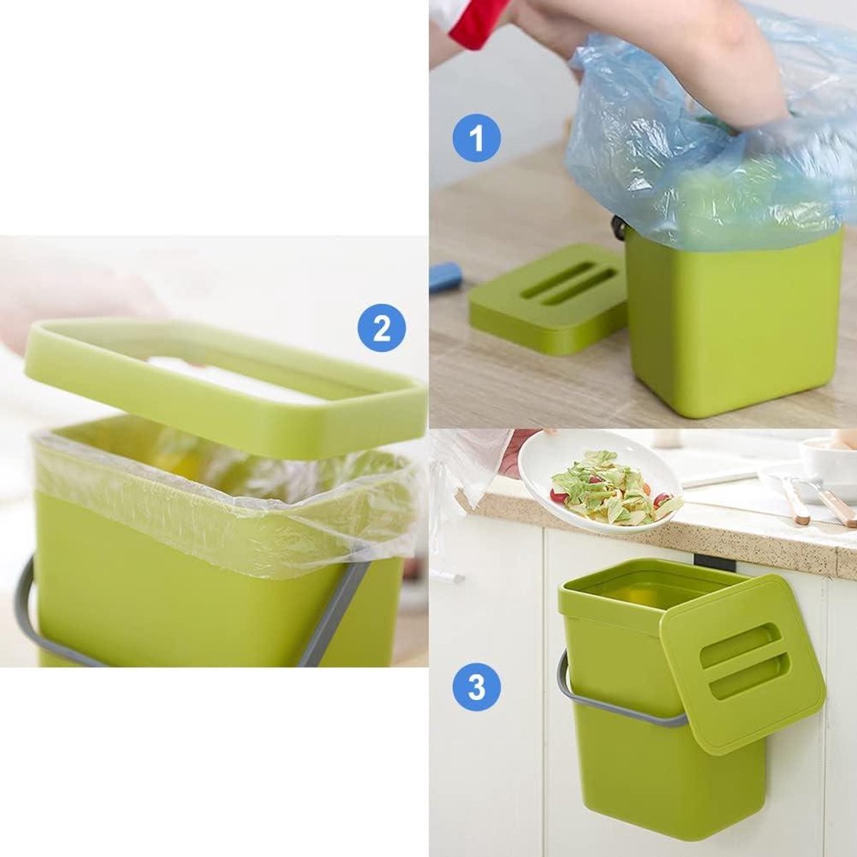 Allecto Plus - Voedselafvalbak voor Keuken 3L - Met Deksel - Wandmontage - Vuilnis Composter