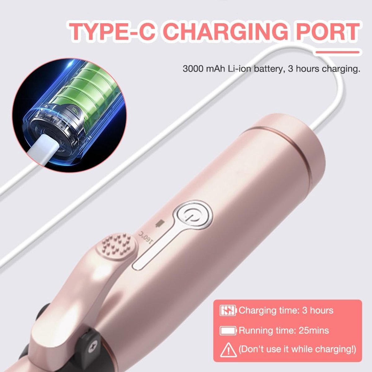 Krultang 19 mm, USB-oplaadbare keramische krultang met 2 - afbeelding 3