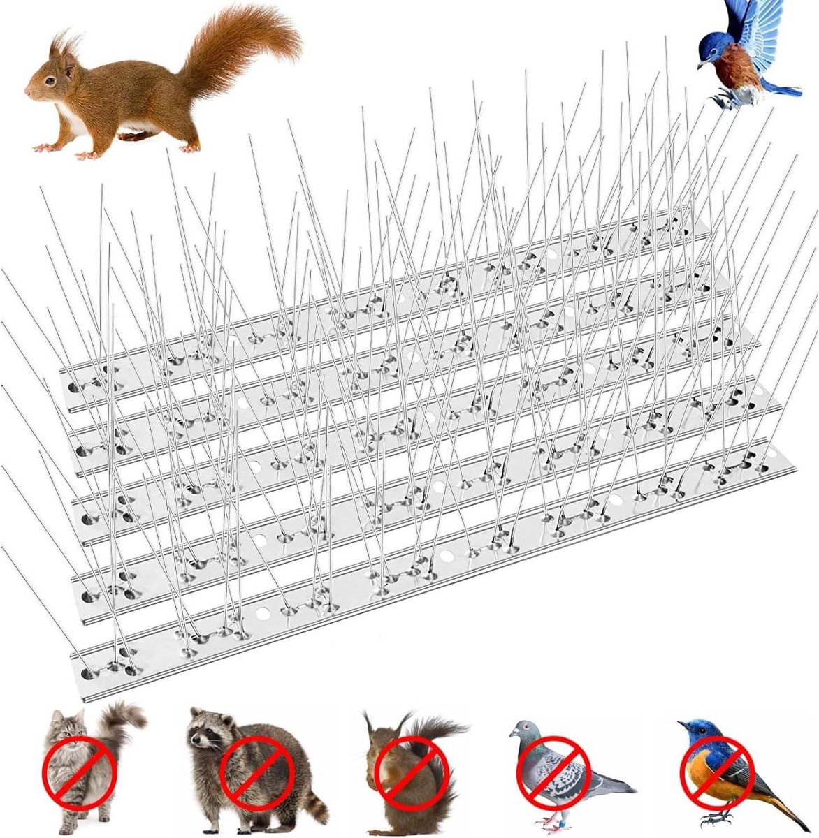 Duivenafweer spikes van roestvrij staal - Vogelafweer met kunststof grondplaat - Duurzame vogelspikes voor anti-kraaien, meeuwen en kleine vogels - 25 cm - Tuindecoratie tegen duiven