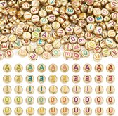 Inovra Plus - Kralen voor klinkers 7 mm - Gouden platte ronde ambachten - Letter kralen A-E-I-O-U - Acryl spacer kraal - Bulkverpakking - Doe-het-zelf armband ketting sieraden maken - 500 stuks