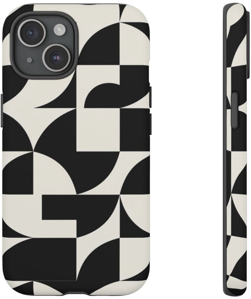 Zwart-Wit Geometrisch Abstract Patroon – Telefoonhoesje Geschikt voor iPhone 15