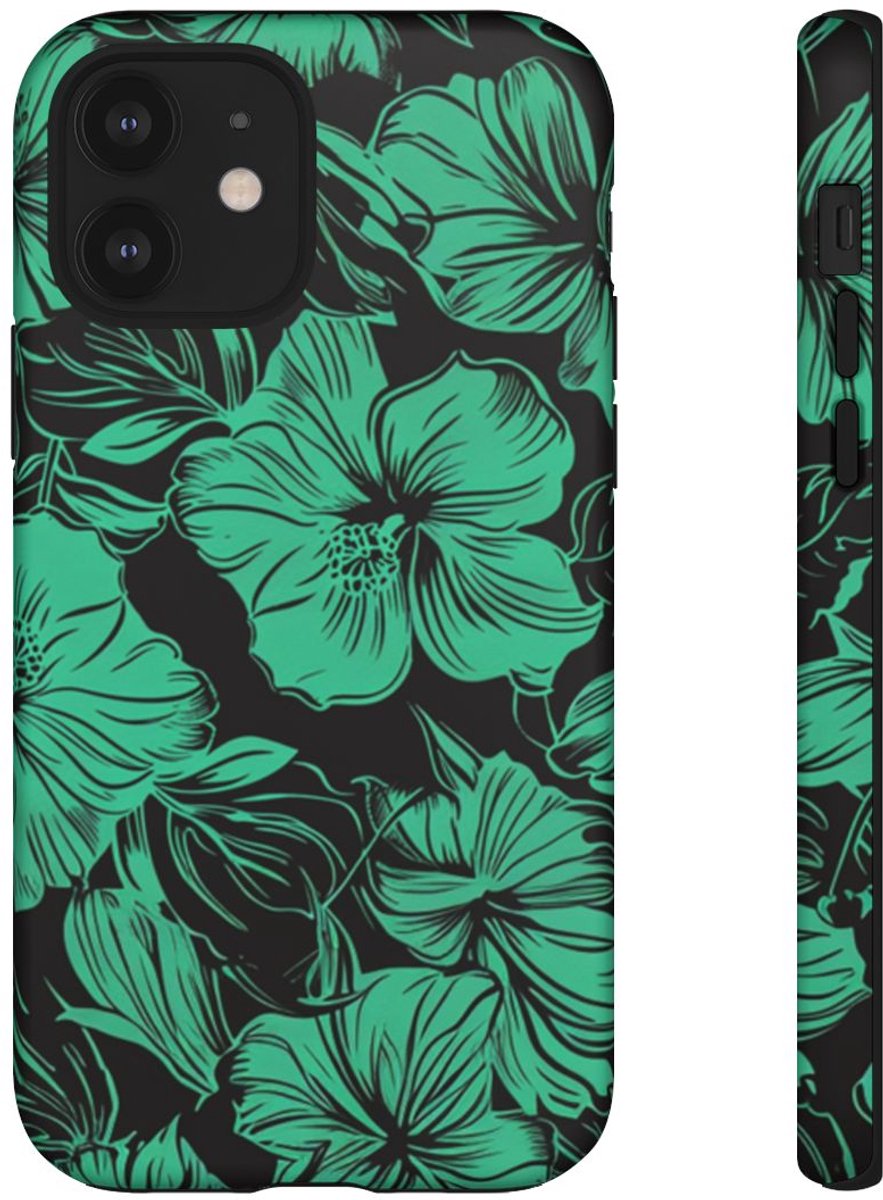 Groen Hawaiiaans Bloemenpatroon – Telefoonhoesje Geschikt voor iPhone 12