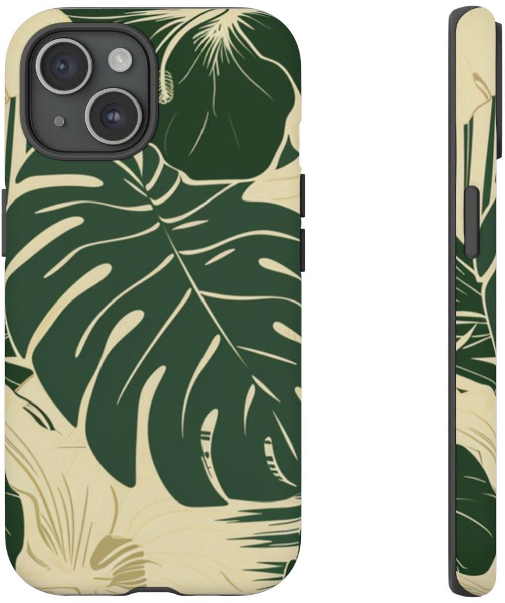 Tropisch Blad- en Bloemenpatroon – Telefoonhoesje Geschikt voor iPhone 15
