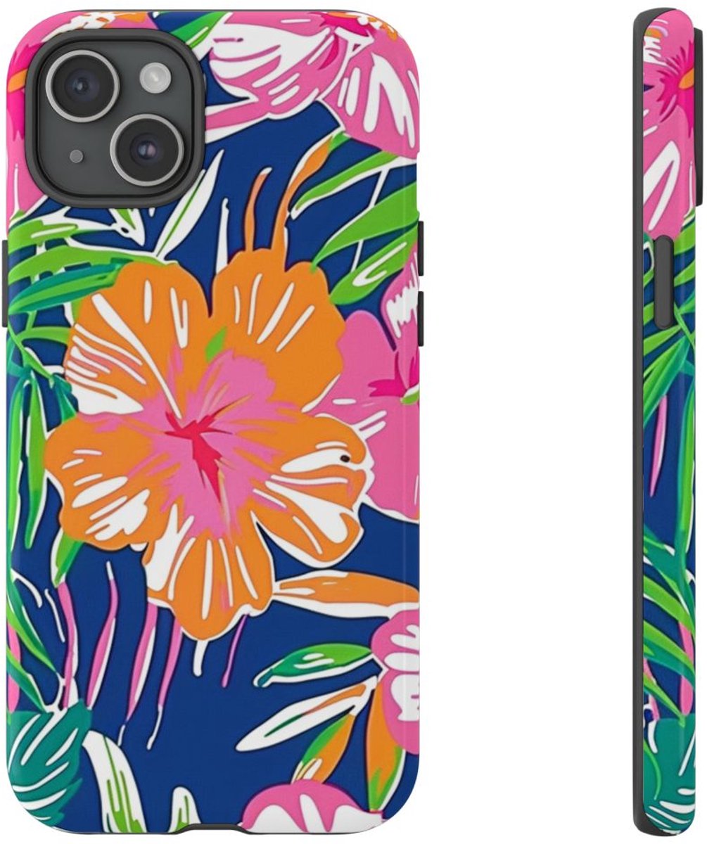 Vrolijk Tropisch Bloemenpatroon – Telefoonhoesje Geschikt voor iPhone 15 Plus