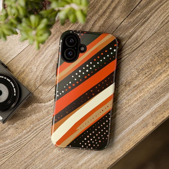 Retro Aardetinten Gestreept Patroon – Telefoonhoesje Geschikt voor iPhone 16 Plus