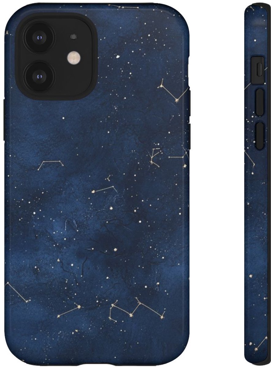 Sterrenbeeldpatroon op Donkerblauwe Achtergrond – Telefoonhoesje Geschikt voor iPhone 12