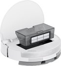 Witte Dreame robotstofzuiger met open kap, stofbak met filter zichtbaar.