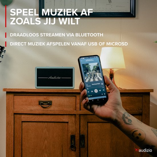 Retro speaker - Audizio Tune60 - Bluetooth speaker - Met afstandsbediening - 40W - Blauw van Audizio — afbeelding 2