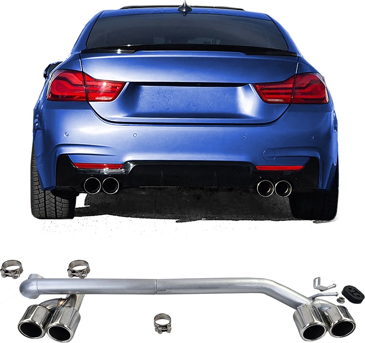 4 X Uitlaat + Sierstuk Ombouw set Chrome Tips Bmw 440i Sport Look Geschikt Voor BMW 4 Serie F32/F33/F36 (2013–2021)