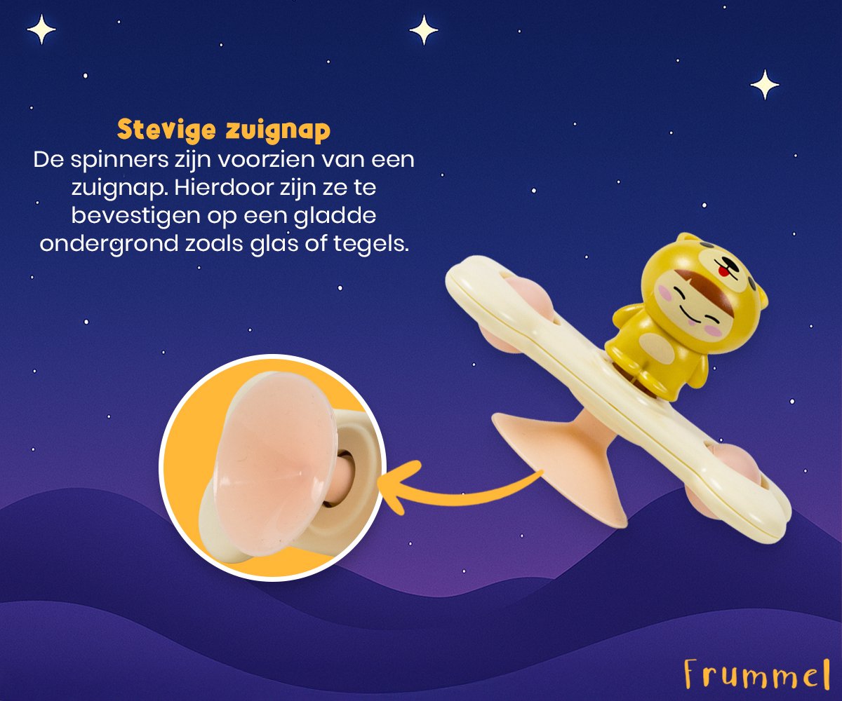 Frummel Fidget Spinners met Zuignap – Bad Speelgoed voor Kind en Peuter – Sensorisch Speelgoed Set van 3 – Ruimtevriendjes – Voor Bad, Tafel of Raam — afbeelding 3